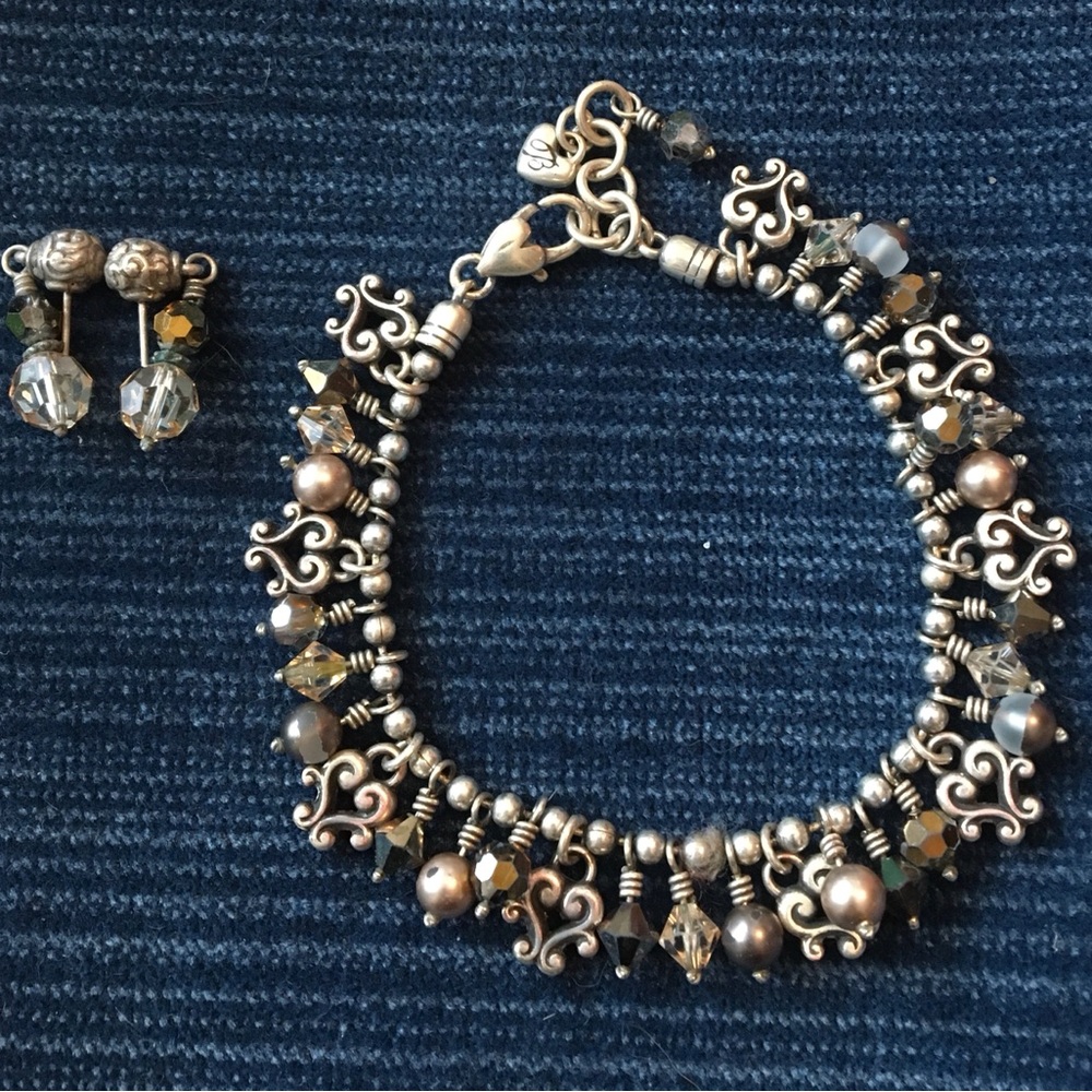 Brighton Silver-Tone Bracelet with Champagne and Smoky Beads